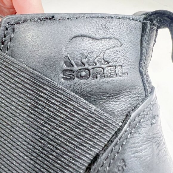 Sorel Emelie H2O Chelsea Boot Black Leather Waterproof Ankle Bootie Size 9 - Picture 6 of 10